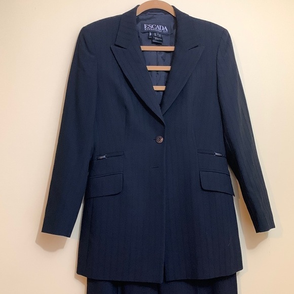 Escada Margaretha Ley Black 2 Piece Striped Wool Pants/Jacket Suit EU 38 US 6/8 - Picture 5 of 17